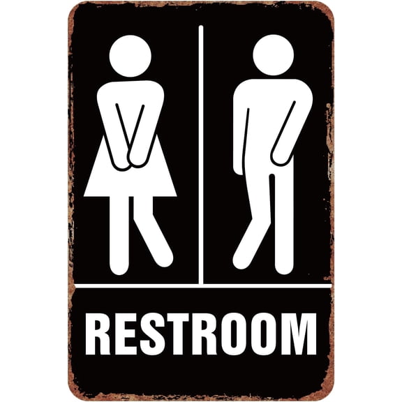 Vintage Funny Bathroom Wall Decor Sign - Restroom 8x12 Inch Metal Tin Sign Men and Women Bathroom Signs for Powder Room, Farmhouse, Laundry, Toilet