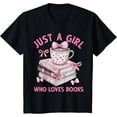 thumbnail image 1 of Vintage Funny Bookworm Librarian Just a Girl Who Loves Books T-ShirtMen's and women's gift, black and white T-shirt, size: Extra large S-4XL, 1 of 4