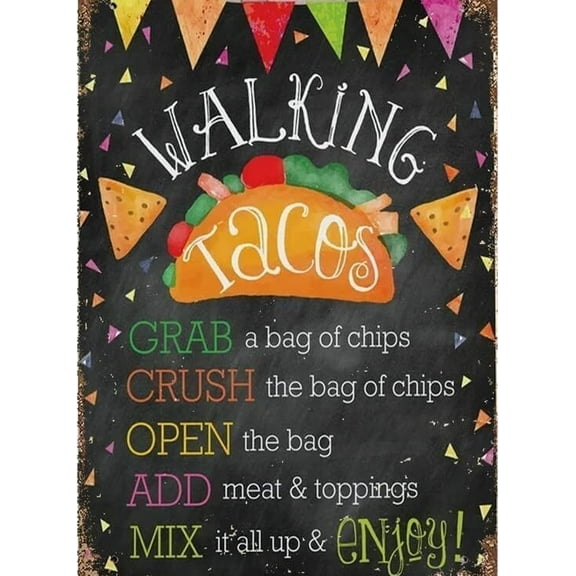 Vintage Funny Cabin Home Wall Art Walking Tacos Sign,Mexican Fiesta Walking Taco Bar Poster Vintage Vintage Art Sign for Home Office Room Decor poster