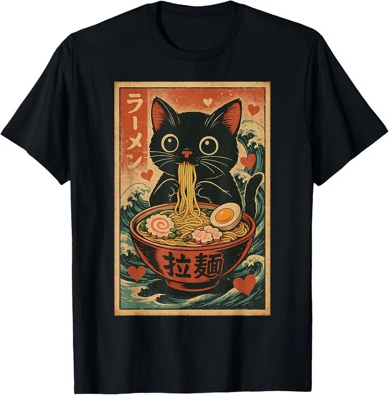 Vintage Funny Cat Ramen Graphic Tee Japanese Kawaii Anime Cat T ...