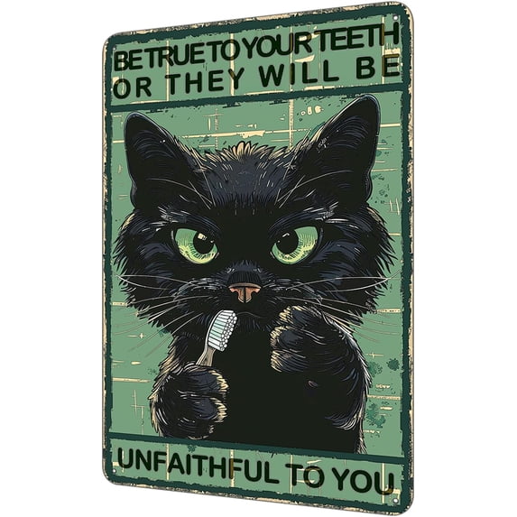 Vintage Funny Cat Sign, KEEP CLEAN KEEP SMILE Funny Cat Metal Sign Wall Decor for Bathroom Retro Metal Tin Sign, Cat Decor For Cat Lovers 8 x 12″