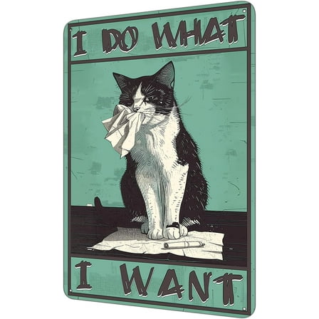 Vintage Funny Cat Sign, KEEP CLEAN KEEP SMILE Funny Cat Metal Sign Wall Decor for Bathroom Retro Metal Tin Sign, Cat Decor For Cat Lovers 8 x 12″