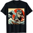 thumbnail image 1 of Vintage Funny Cute Cat Art Japanese Sunset T-Shirt, 1 of 5