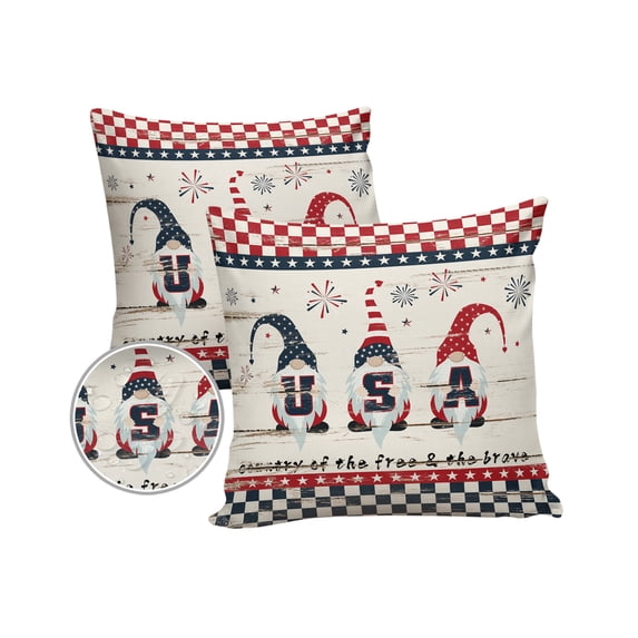 Vintage Funny Dwarfs for Independence Day Outdoor Pillow Covers Set of 2, Decorative Waterproof Throw Pillow Case, Chic Wooden Plank Cotton Linen Soft Cozy Cushion Pillowcases