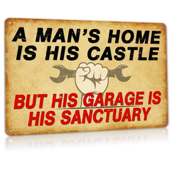 Vintage Funny Metal Signs Garage Man Cave Decor gift for Men Wall Art A Man's Home is His Castle Size: 8 x 12 Inch