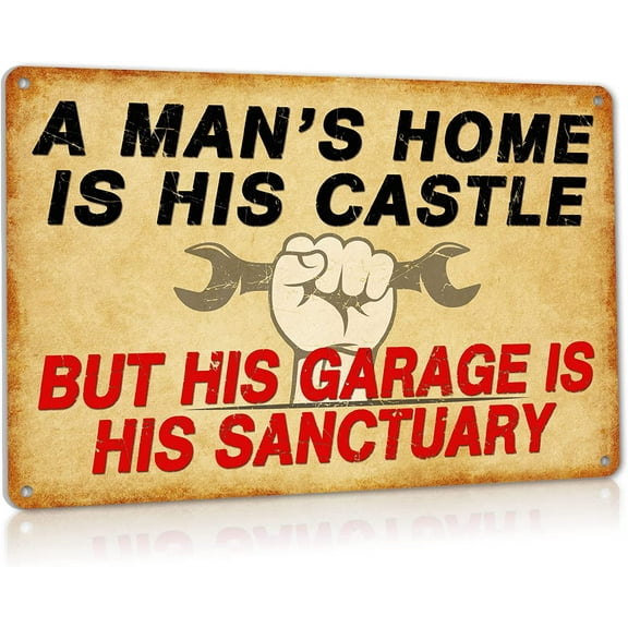 Vintage Funny Metal Signs Garage Man Cave Decor gift for Men Wall Art Aluminum 12" x 8" A Man's Home is His Castle
