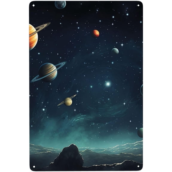 Vintage Funny Outer Space Starry Sky Metal Sign, 8 x 12 Inch Tin Wall Art for Home, Living Room, Bedroom, Outdoor Yard Decoration