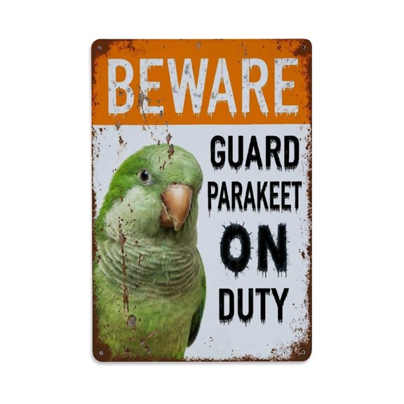 Vintage Funny Parakeet Guard Beware of Bird Garden Vintage Metal Tin Sign Plaque Wall Decor for Cafe, Club, Garden Metal Poster 8x12Inch