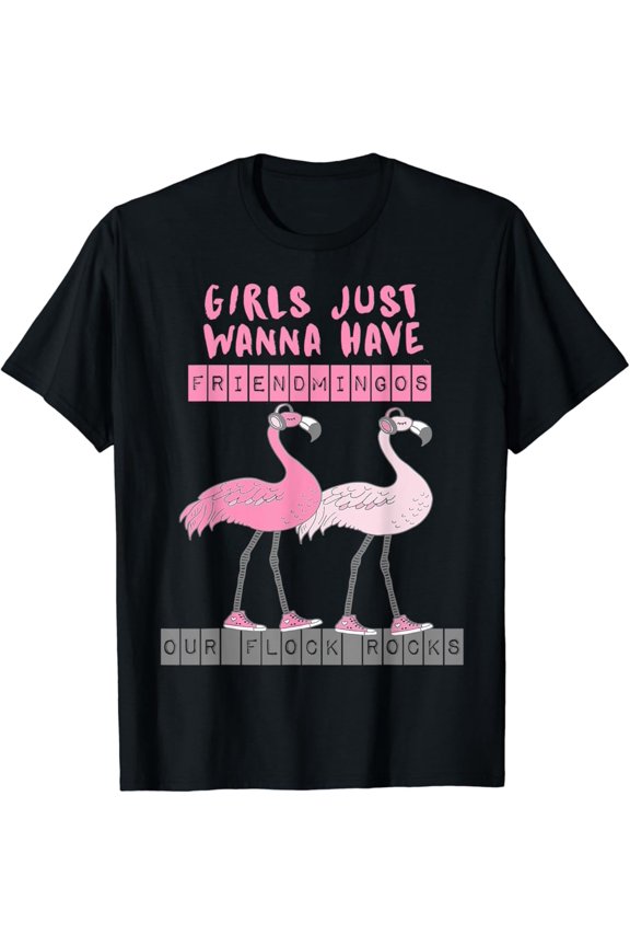 Vintage Funny Sarcastic Flamingo Our Flock Rocks Friendmingos Women T-Shirt Size S-5XL Best Birthday Gifts