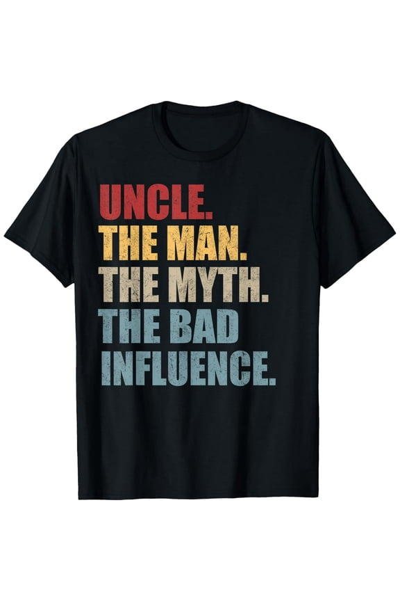 Vintage Funny Uncle The Man The Myth Bad Influence Men Short Sleeve Graphic Tee
