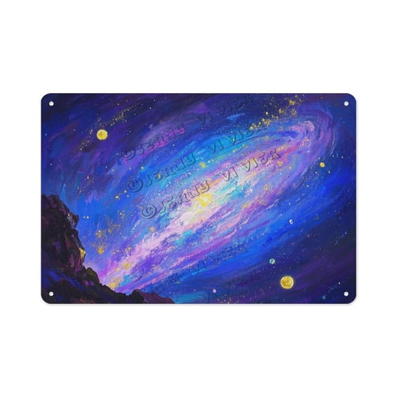 Vintage Galaxy Aluminum Sign with Starry Sky Scene  Inspirational Wall Art for Girls Bedroom, Home Office, Book Nook  Gift for Writers, Students & Dreamers 12x16 inch