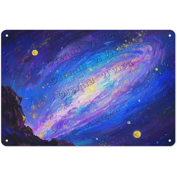 Vintage Galaxy Aluminum Sign with Starry Sky Scene  Inspirational Wall Art for Ladys Bedroom, Home Office, Book Nook  Gift for Writers, Students & Dreamers 8x12 inch