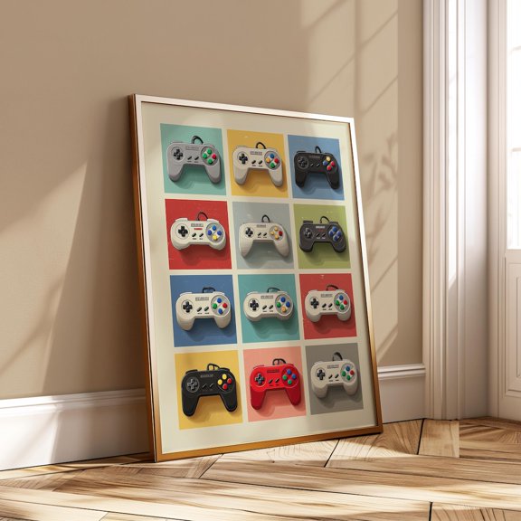 Vintage Game Controller Retro Gaming Nostalgic Nerd Room Art, Unframed Canvas 8x10in