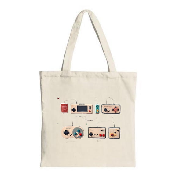 Vintage Game Controllers Tote Bag - Colorful Canvas Bag with Retro Design Perfect for Shopping Travel and Parties