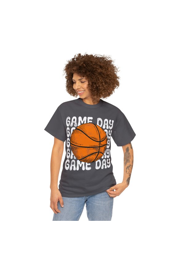 Vintage Game Day Basketball T-Shirt Retro Women's Unisex Graphic Tee Charcoal Large
