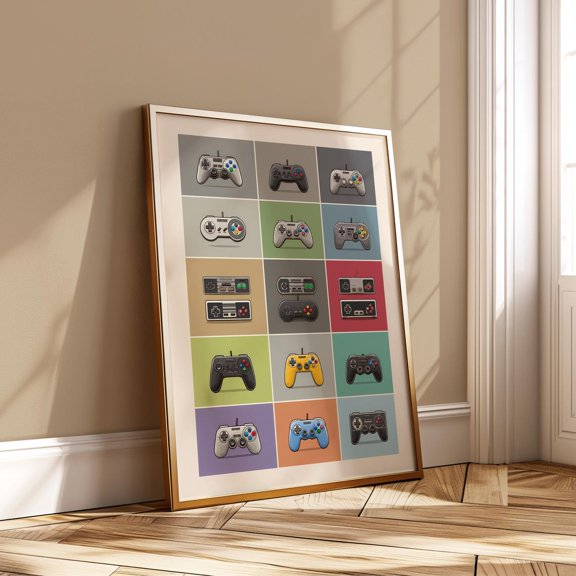 Vintage Gamer Retro Game Controller Wall Art Colorful Console