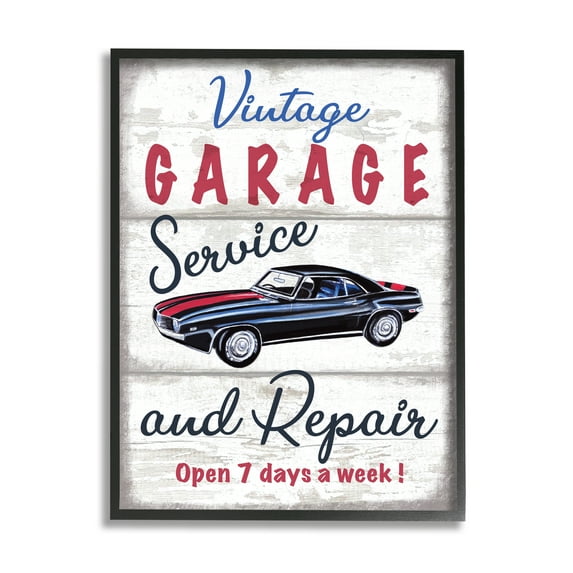 Stupell Industries Vintage Garage Service Sign Rustic Plank Pattern,11 x 14,Designed by Elizabeth Tyndall