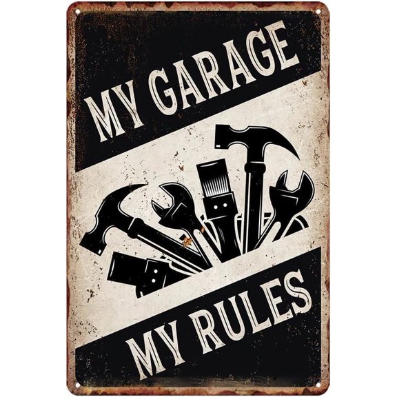 Vintage Garage Signs Garage Decor For Men Retro Metal Tin Sign My Garage My Rules Signs Car Garage Decor Vintage Garage Door Decorations Old Guys Tool Rule Sign Shop Tin Signs 8x12 Inch