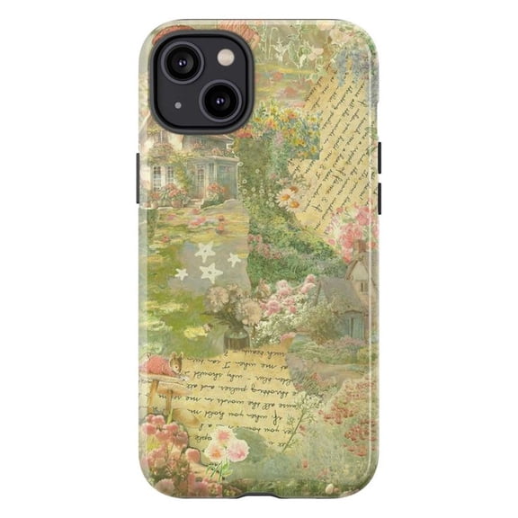 Vintage Garden Collage Phone Case, Rustic Floral and Handwritten Letter Design iPhone Cover, Elegant Botanical Artistic Protective Case for iPhone 16 15 14 13 12 11 Pro Plus Mini