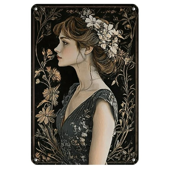 Vintage Garden Maiden Metal Tin Sign - 8x12" Iron Wall Art for Home, Bar, Cafe Decor | Indoor/Outdoor Use, Vintage Metal Tin Sign