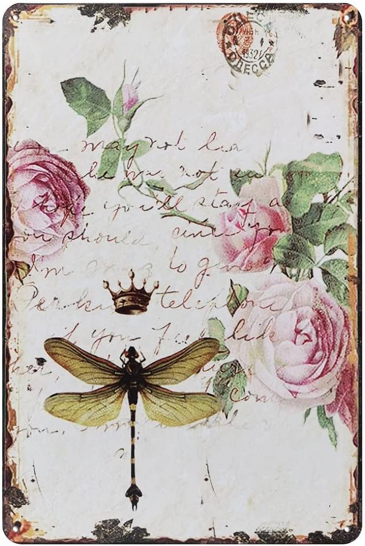 Vintage Garden Metal Sign Flower Rose Tin Sign Retro Wall Decor 8X12 ...