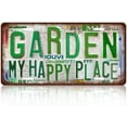thumbnail image 1 of Vintage Garden Metal Tin Sign License Plate Wall Decor for Garden Lover 12 x 6 Inches - my happy place, 1 of 5