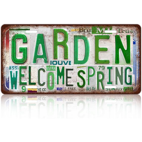 Vintage Garden Metal Tin Sign License Plate Wall Decor for Garden Lover 12 x 6 Inches - welcome spring