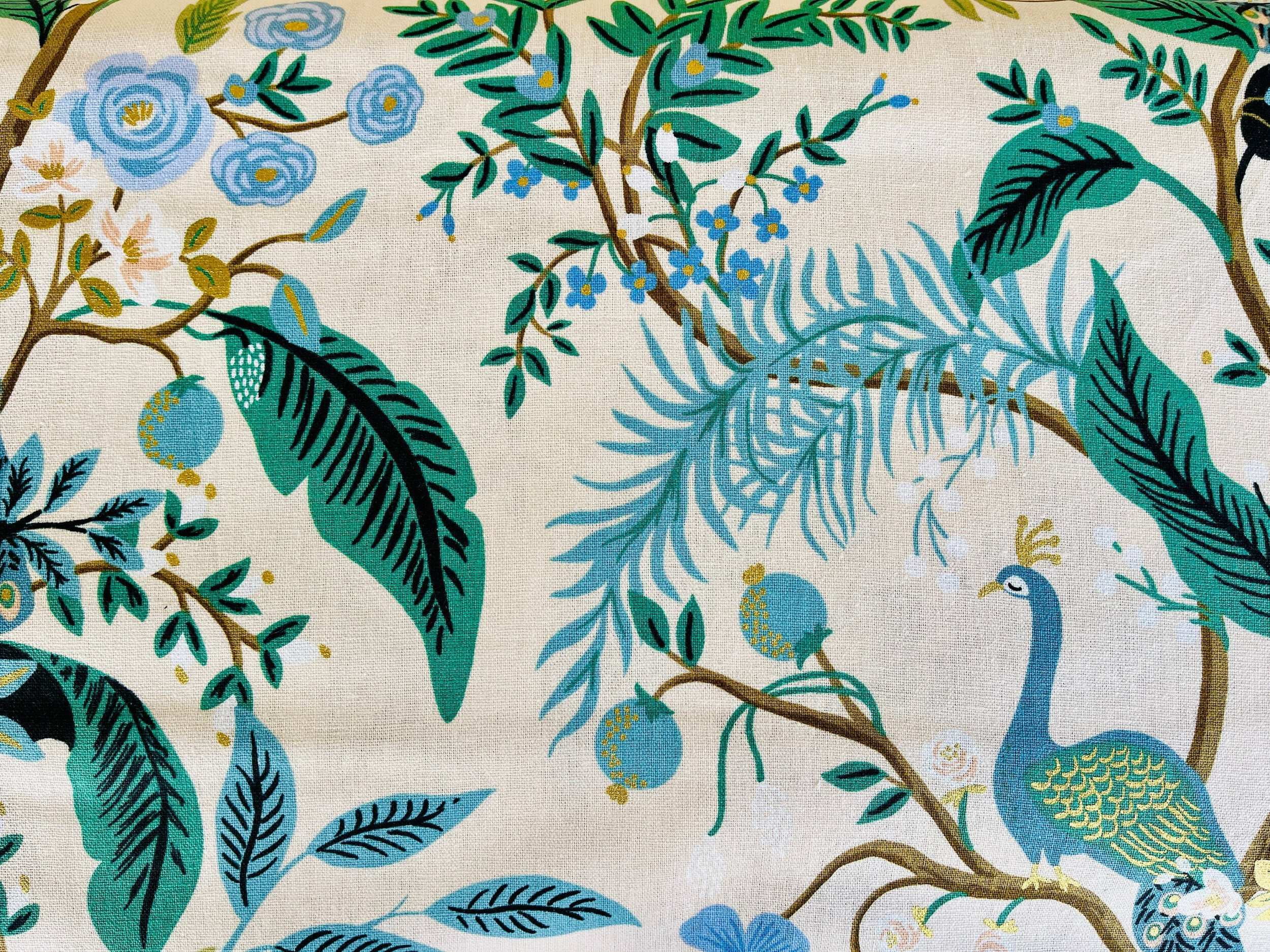 Vintage Garden Peacock Rifle Paper Co Cream Canvas Metallic