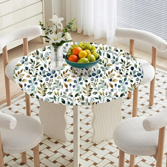 Vintage Garden Round Tablecloth – Fitted Circle Table Cover with Elastic Edge, Waterproof & Washable Polyester Table Cloth for 36" to 44" Indoor/Outdoor Tables