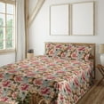 thumbnail image 1 of Ambesonne Vintage Garden Fitted & Flat Sheet with Shams 4 Pcs Set, Botany Print Meadow, King, Pink Almond and Green Brown, 1 of 5