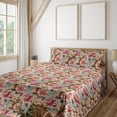 thumbnail image 1 of Ambesonne Vintage Garden Fitted & Flat Sheet with Shams 4 Pcs Set, Botany Print Meadow, Queen, Pink Almond and Green Brown, 1 of 5