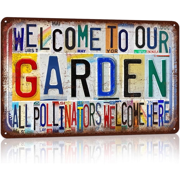 Vintage Garden Wall Decor Welcome to Our Garden Metal Sign Tin Signs Poster - all pollinators welcome here