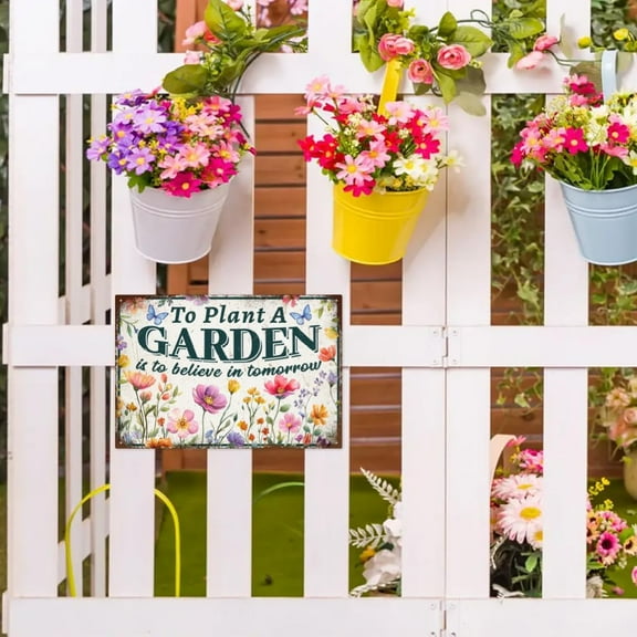 Vintage Gardening Wildflower Metal Tin Sign 7.8x11.8 Inch Funny Retro To Plant A Garden is To Believe Tomorrow Tin Sign Gardener Gift Wall Art Plaque Decor Outdoor Poster Decor for Garden Home