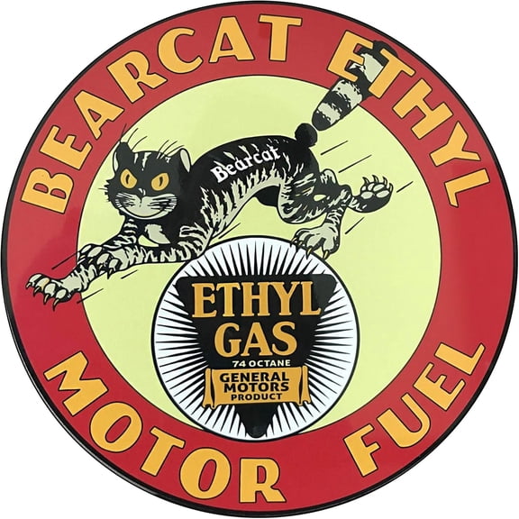 Vintage Gas Sign Reproduction Vintage Metal Signs Round Metal Tin Sign For Garage And Home 8 Inch Diameter Bearcat Ethyl Motor Fuel Gas