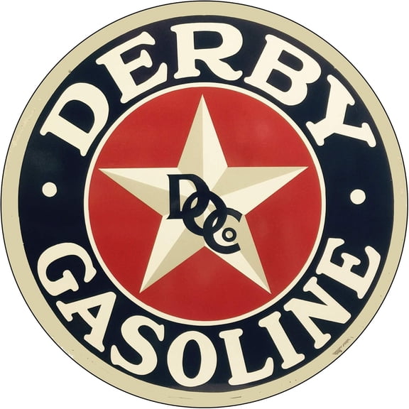 Vintage Gas Sign Reproduction Vintage Metal Signs Round Metal Tin Sign For Garage And Home 8 Inch Diameter  Derby Gasoline