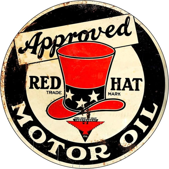 Vintage Gas Sign Reproduction Vintage Metal Signs Round Metal Tin Sign For Garage And Home 8 Inch Diameter Red Hat