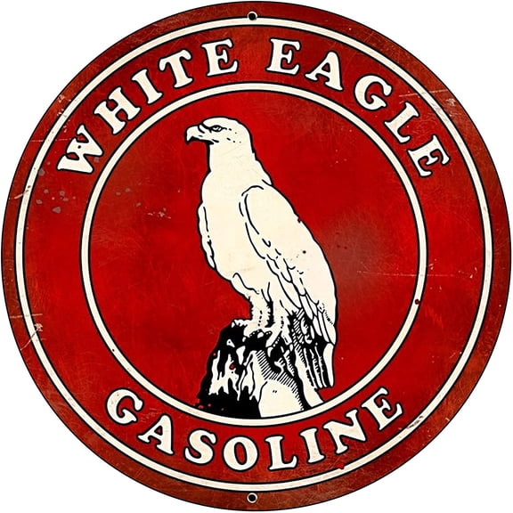 Vintage Gas Sign Reproduction Vintage Metal Signs Round Metal Tin Sign For Garage And Home 8 Inch Diameter  White Eagle Gas