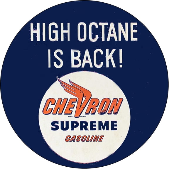 Vintage Gas Sign Reproduction Vintage Metal Signs Round Metal Tin Sign for Garage and Home 8 Inch Diameter  High Octane is Back Chevron Supreme Gasoline