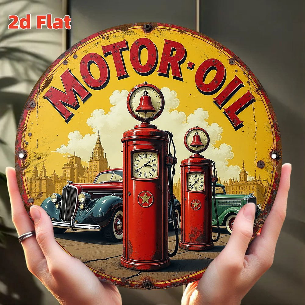 Vintage Gas Station Sign - Retro Motor Oil Decoration with Classic Gas ...
