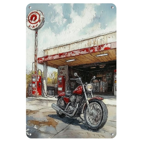 Vintage Gas Station Style Metal Sign, 8x12 Inch Iron Trim - Reusable for Home, Kitchen, Dining Room, Bedroom, Garden, Bathroom, Garage, Hotel, Office, Bakery - Antique Effect, Rustic Charm