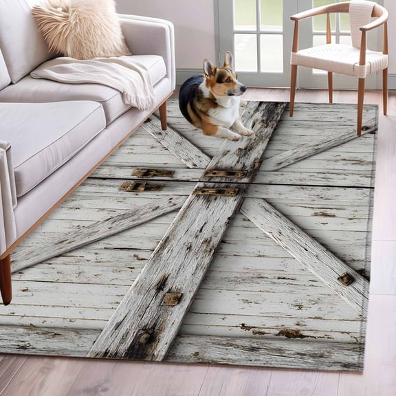 Vintage Gate 3'x5' Washable Rug, Farmhouse Wooden Grain Shabby Chic Door Non-Slip Area Rugs for Entryway Kitchen Classroom, StainResistant Dorm Throw Carpet, Low Pile Soft Indoor Floor Mat