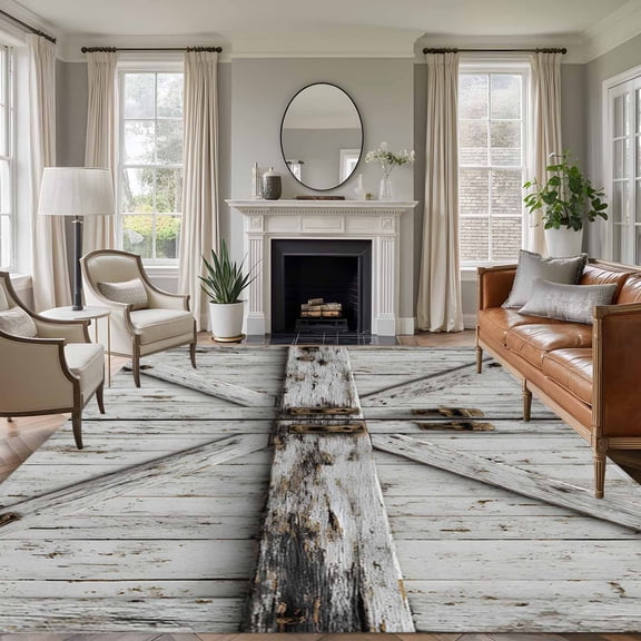 Vintage Gate Area Rugs 6'x9', Washable Small Throw Rugs for Kitchen Dining room, Farmhouse Wooden Grain Shabby Chic Door Indoor Outdoor Rug Non-Slip Low Pile Carpet Runner Reversible Floor Mats