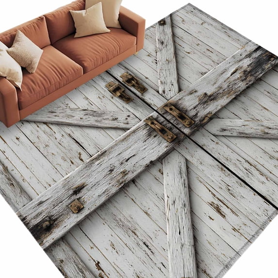 Vintage Gate Area Rugs Collection 6'x9', Farmhouse Wooden Grain Shabby Chic Door Non Slip Indoor Rectangle Throw Runner Rug Floor Mat Carpet for Living Room Dining Table Bedroom Nursery