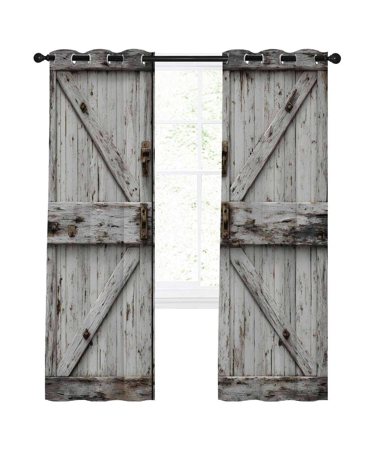 Vintage Gate Blackout Curtains 45 Inches Length, Farmhouse Wooden Grain ...