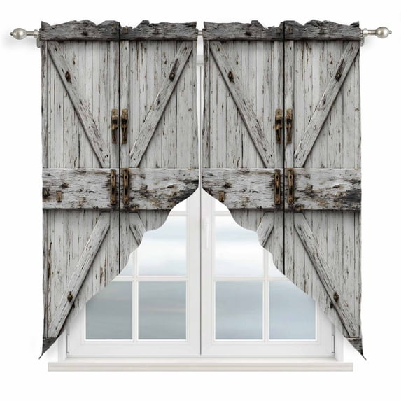Vintage Gate Swag Curtains for Kitchen/Bedroom/Living Room, Farmhouse Wooden Grain Shabby Chic Door Scalloped Curtains 63 Inch Long, Window Swag Topper Curtains Valances 2 Panels Set 36"x63"