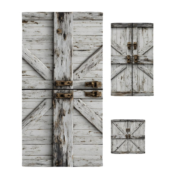 Vintage Gate Towel Set of 3, Soft Microfiber Bath Towels, Hand Towel, Washcloths, Farmhouse Wooden Grain Shabby Chic Door Quick-Dry Absorbent Towels for Bathroom Kitchen Hotel Beach Gym Spa