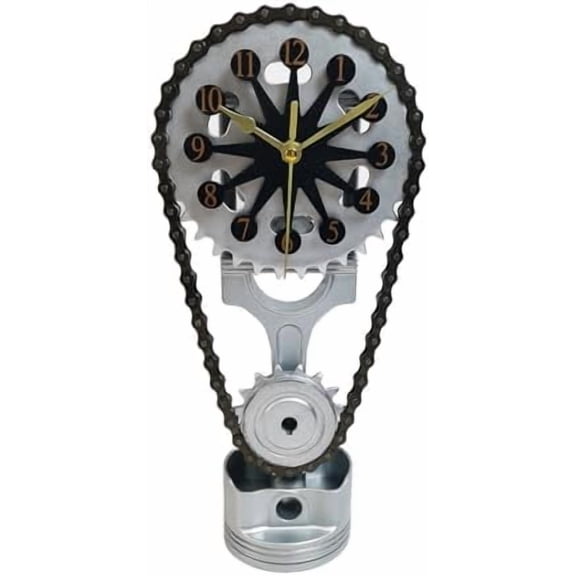 Vintage Gear Clock Rotating Gear - Steampunk Industrial Desktop Decor with Silent Timing Chain, Retro Design for Home Office & Man Gifts (Black)$$Home Decor, Kitchen, & Other