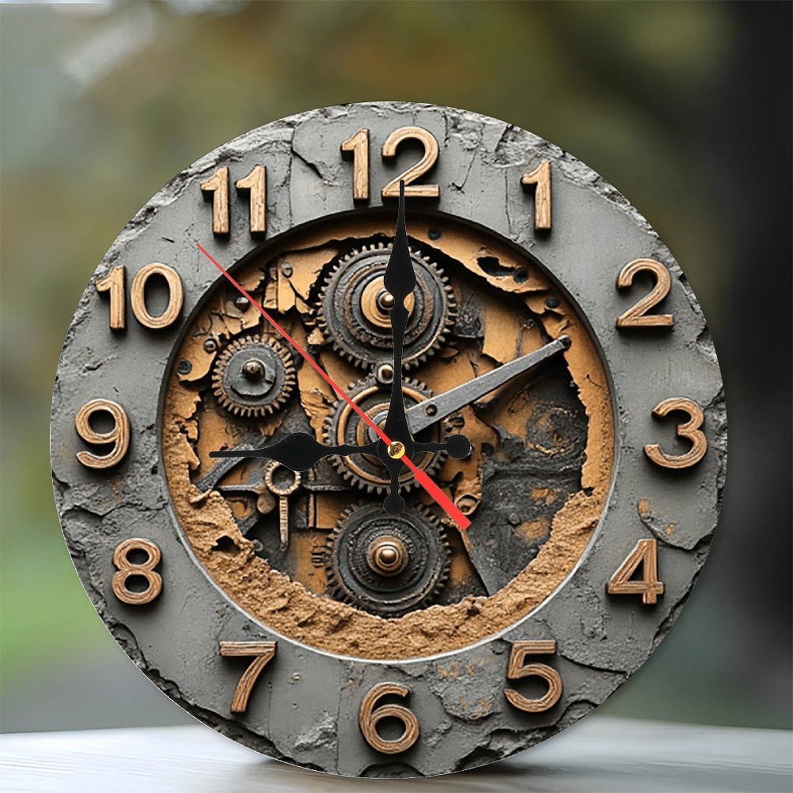 Vintage Gear Wall Clock Exposed Mechanism 10-Inch Silent Wooden Wall ...