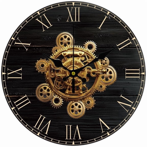 Vintage Gears Wall Clock 12 Inch Non-Ticking Clock Round Decorative Printed Wall Clock for Home Office Decoration