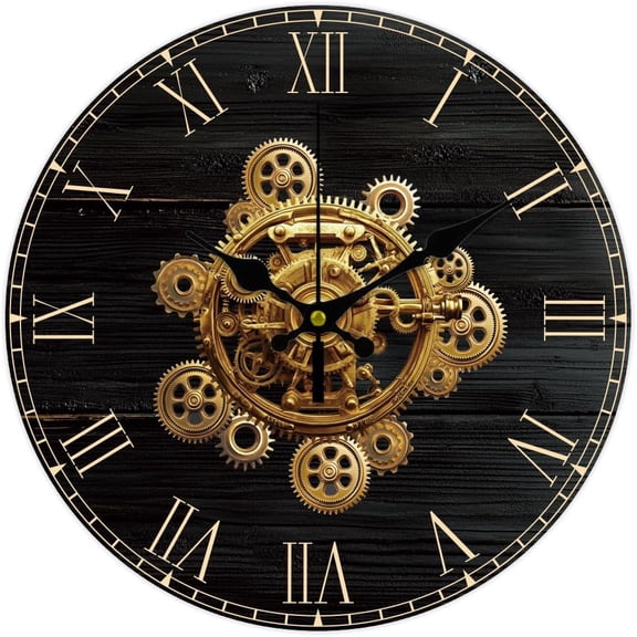 Vintage Gears Wall Clock 12 Inch Non-Ticking Clock Round Decorative Printed Wall Clock for Home Office Decoration